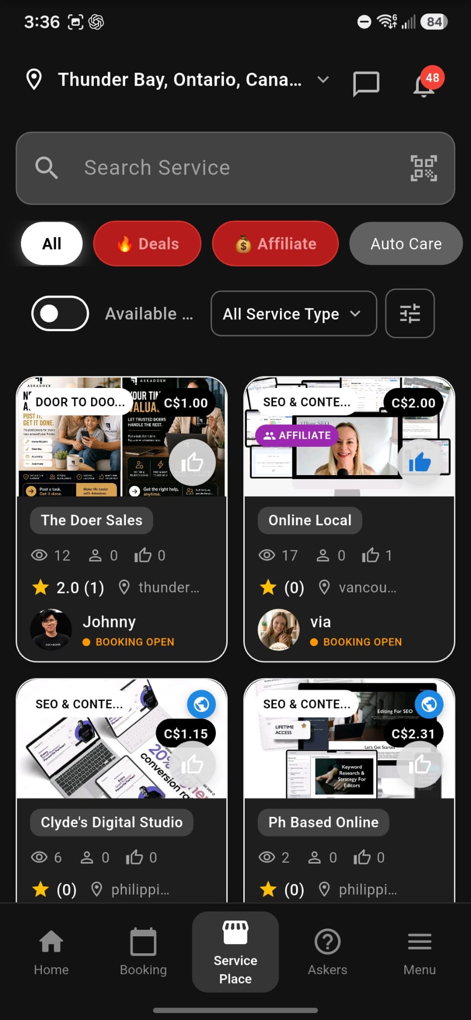 Askadoer Service Place Screen